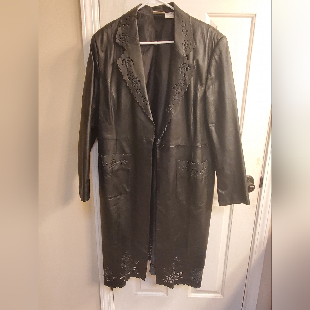 Newport News Black Leather Jacket Classic Full-Length